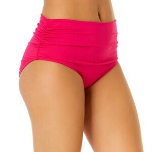 Anne cole live in color shirred pink high waisted bikini swim bottoms